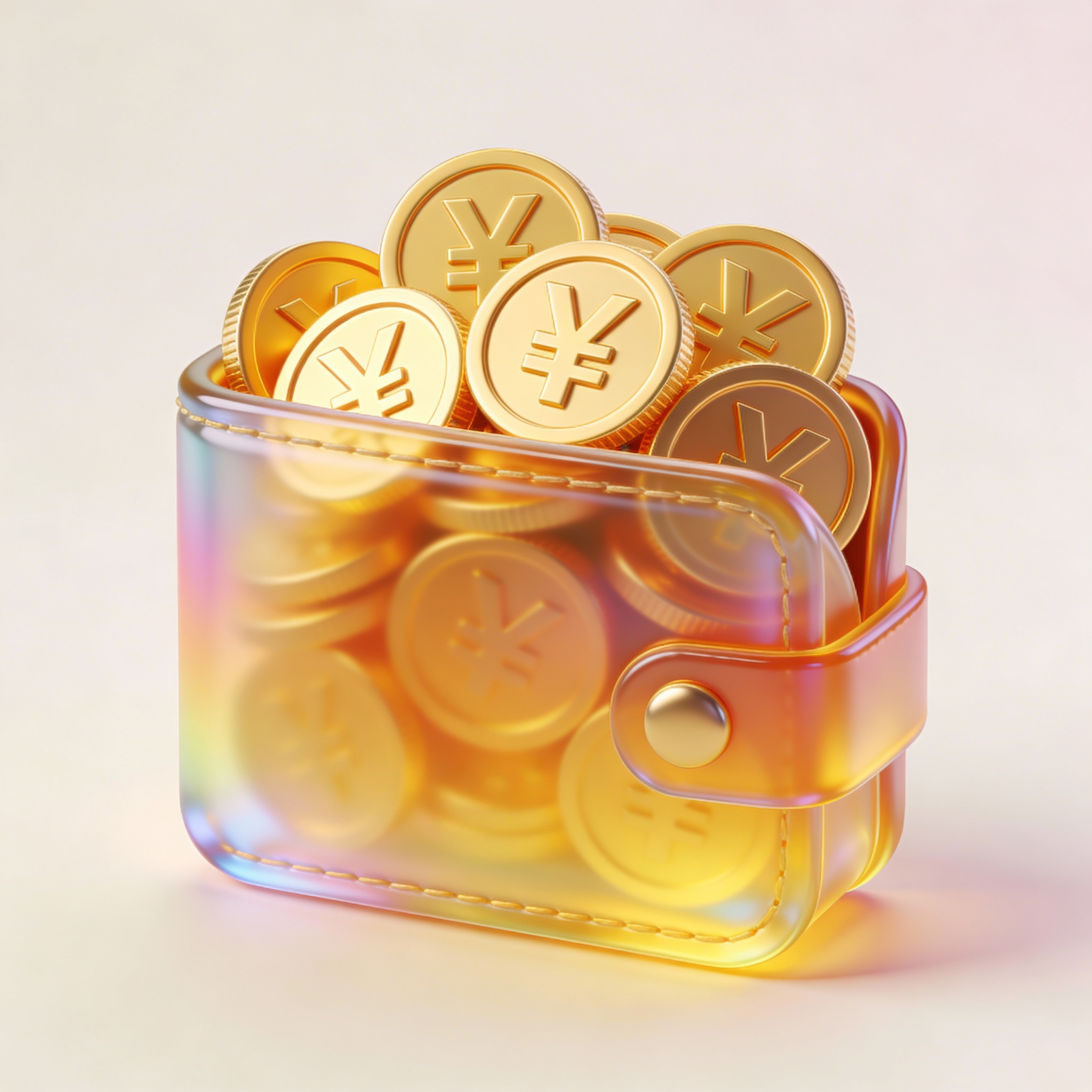 3D 玻璃钱包和硬币图标