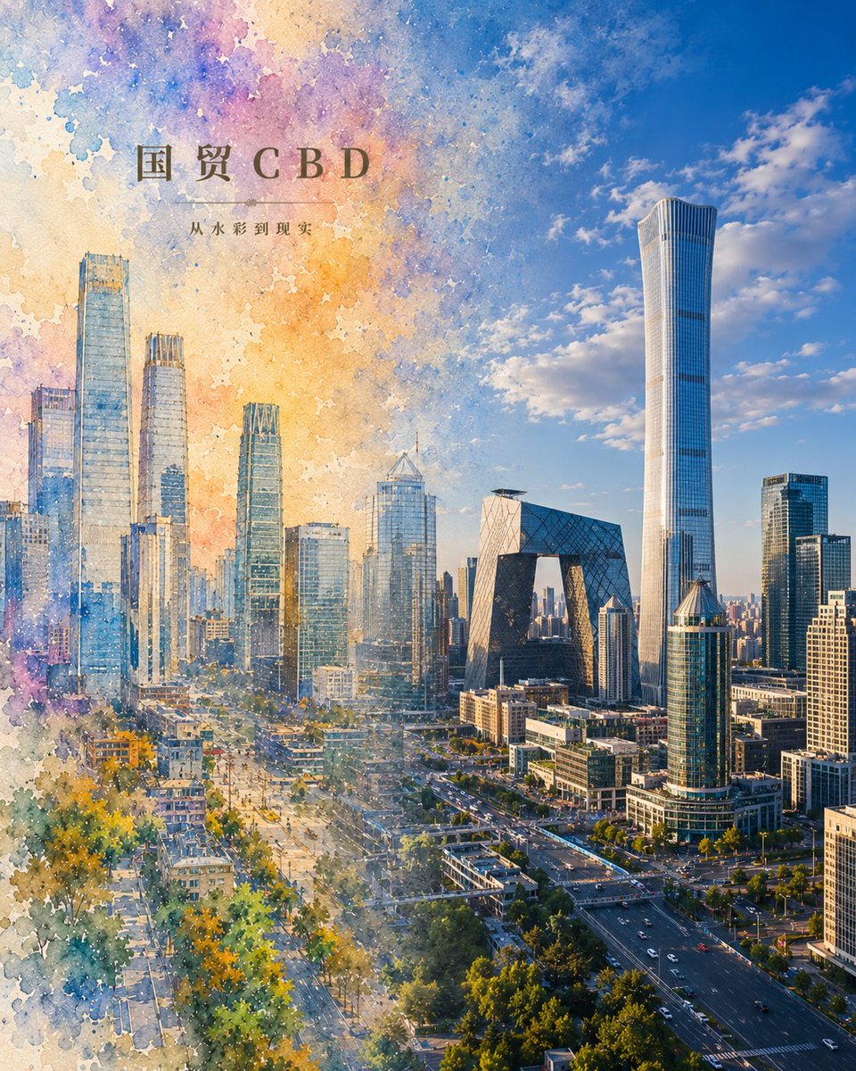 水彩幻化现实:北京 CBD 海报