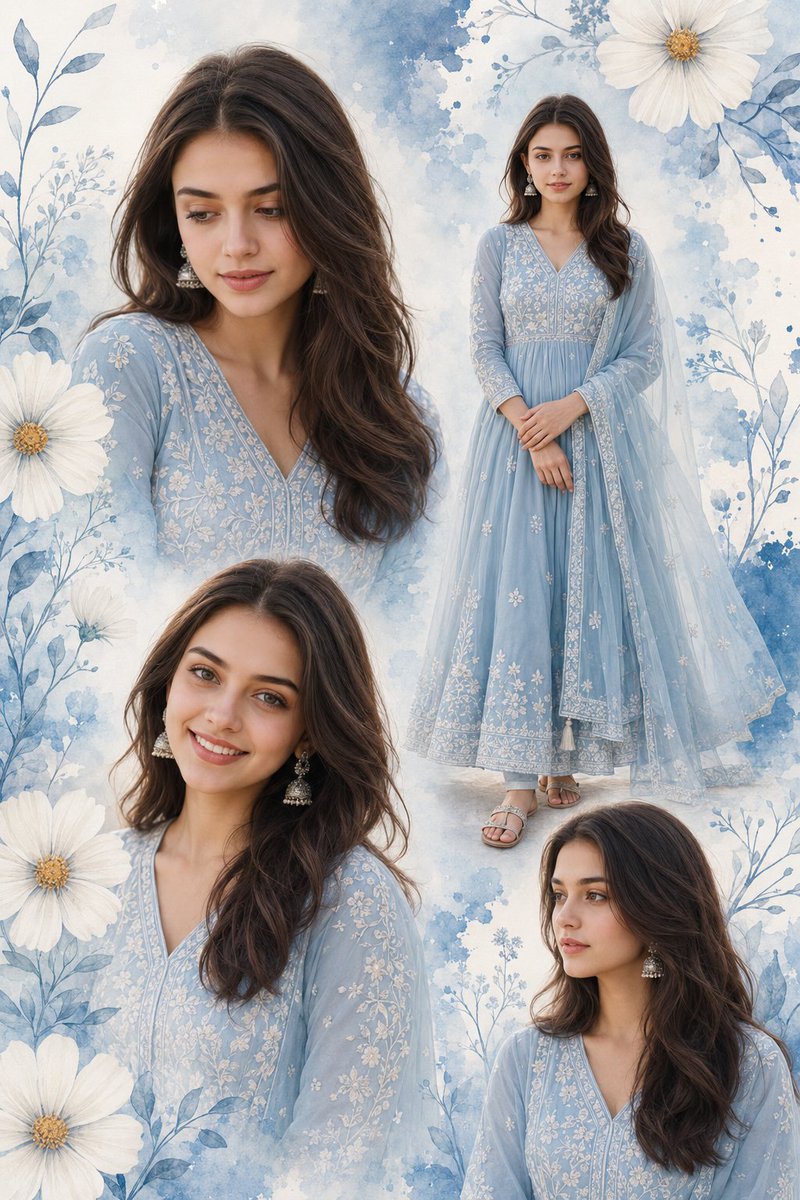 印度女性 Anarkali 套装拼贴画