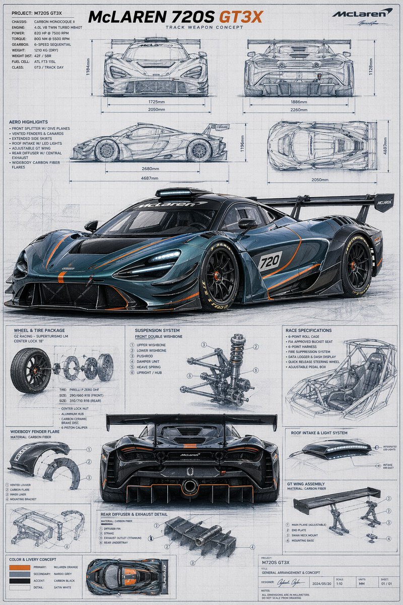 Mclaren Gt3x Blueprint Poster