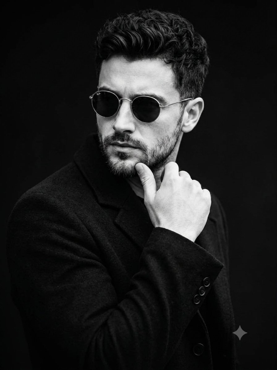Cinematic Male B&W Studio Portrait