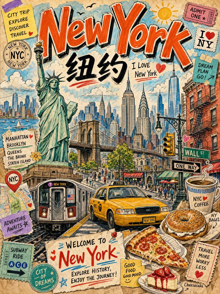 复古纽约旅行拼贴画