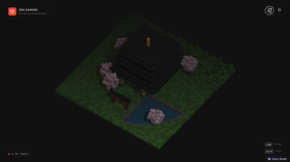 体素艺术宝塔花园单文件 HTML 场景