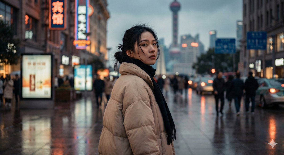 上海街头年轻女性的电影感肖像