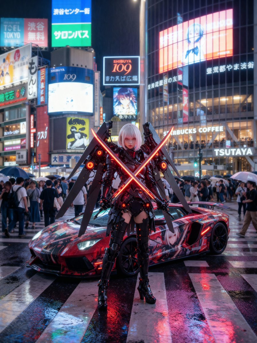 在涩谷交叉路口 Cosplayer 与痛车合影