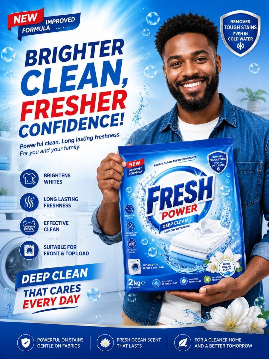 Create a premium, high-end advertising poster for a laund...
