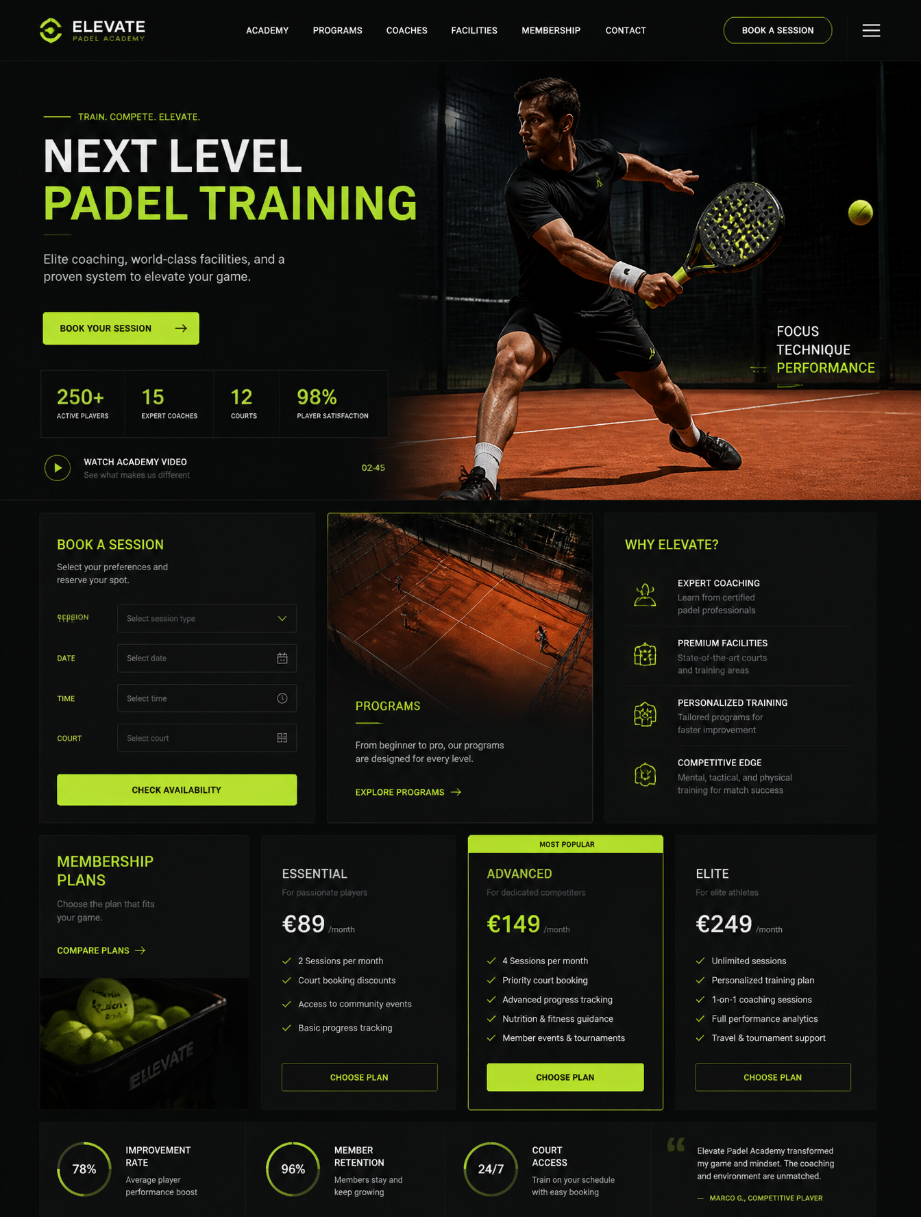 A high-fidelity landing page UI design for a premium pade...