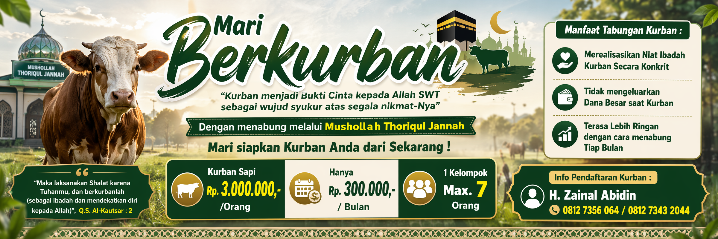 Buatkan Ide Poster Arisan Kurban Sapi dengan Ukuran (2:1)...